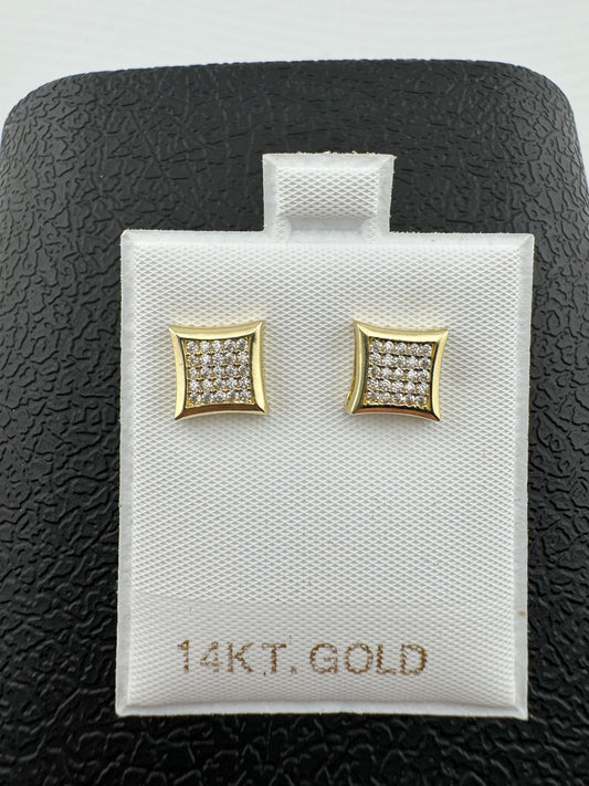 Cubic Zirconia Square Cluster Stud Earrings, Woman's and Men's real Gold. Artes cuadrados Unisex