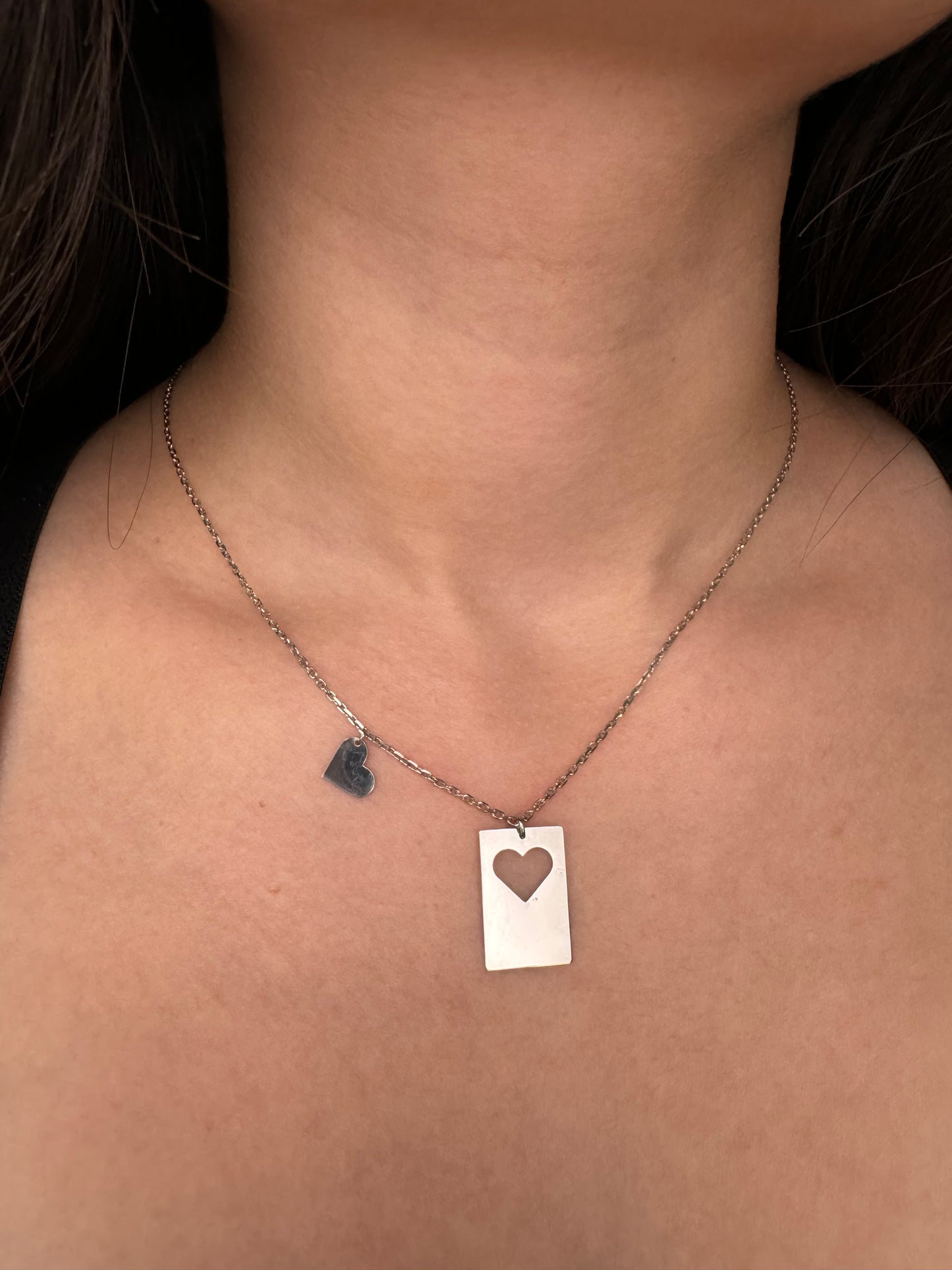 Colgante de corazón de amor pequeño, collar de corazón de plata de ley 925 auténtica para mujeres y adolescentes, corazón dulce sencillo, ajustable de 40,6 a 45,7 cm