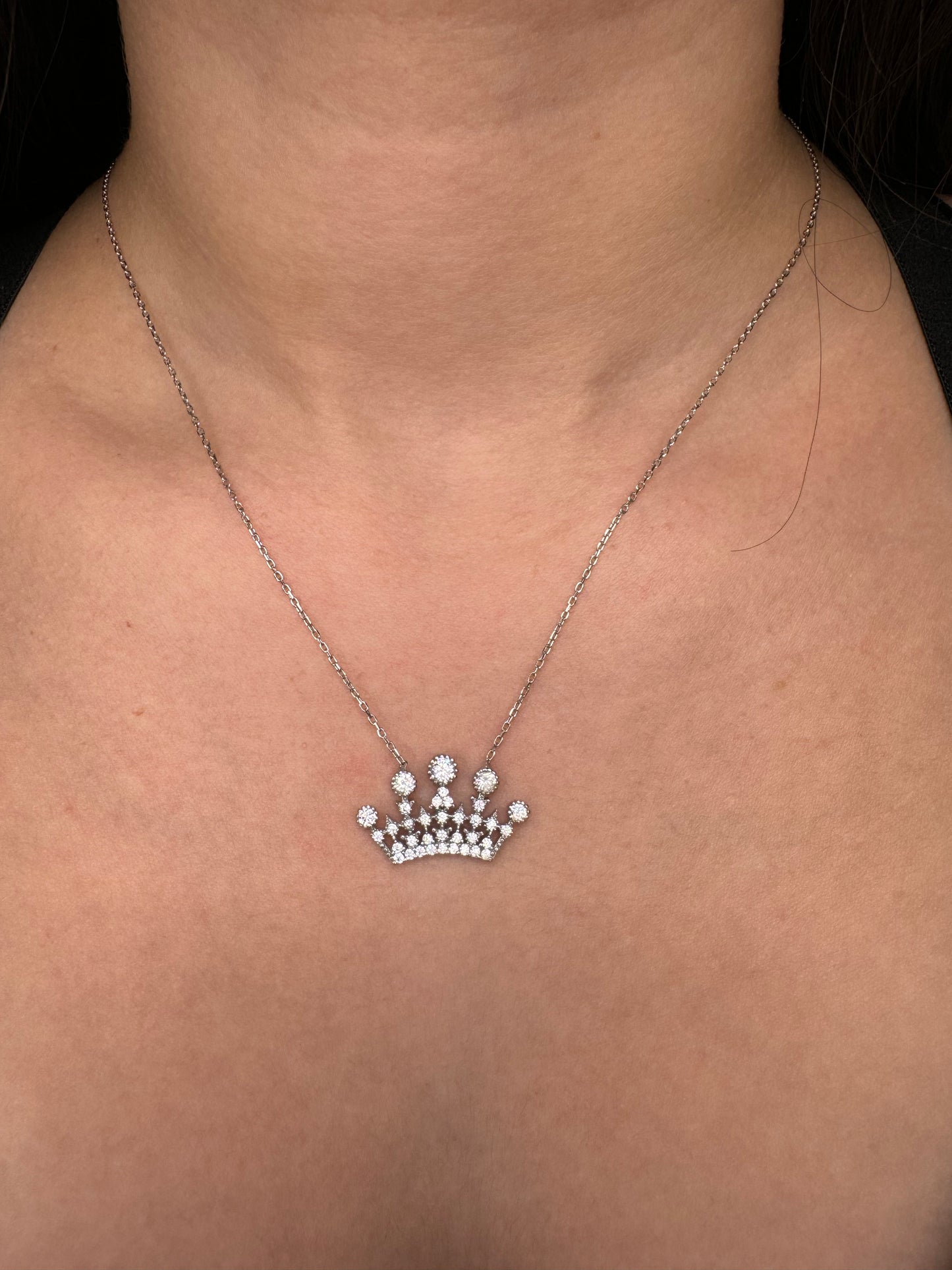 Crown Pendant Necklace Queen, Corona Jewelry Sterling Silver Round Cubic Zirconiaadjustable length of 16-18 inches.