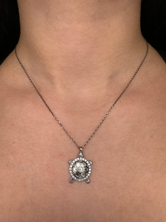 925 Sterling Silver Turtle  Necklace, adjustable length of 16-18 inches.