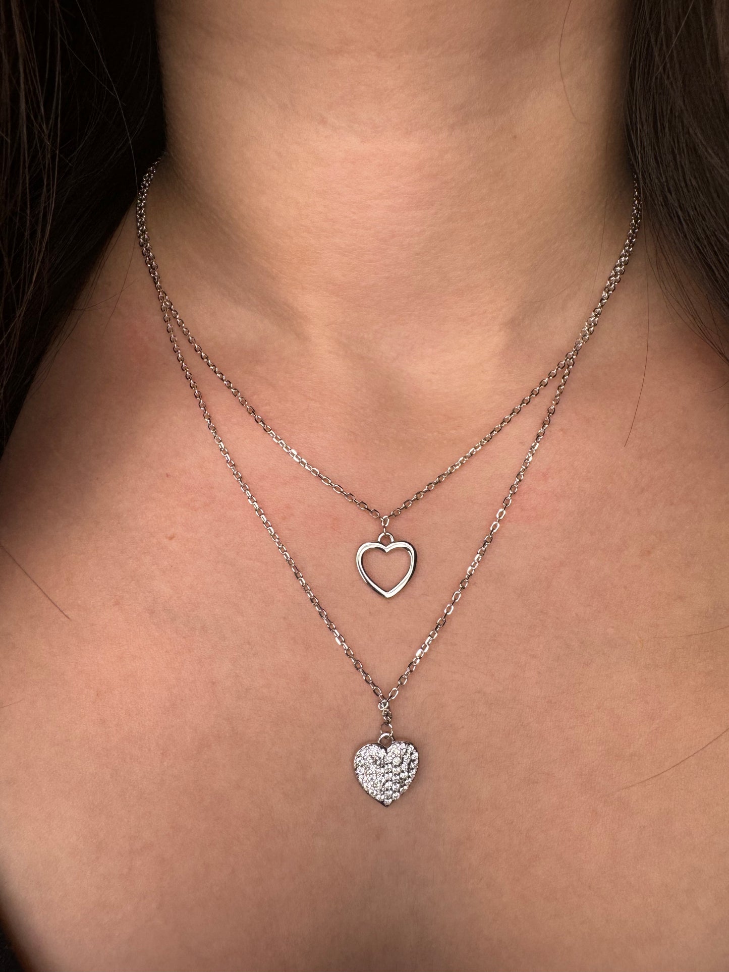 Doble cadena de Corazon , Collar de corazón de doble cadena está hecho de plata de ley 925 D