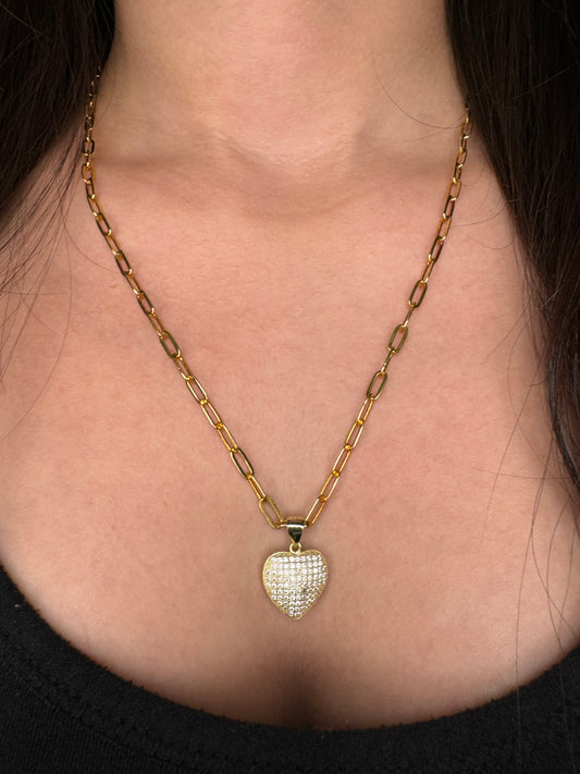 925s Silver Heart with Gold-Plated Corazon 3D, Water resistant Jewelry Paperclip and Gucci Chain