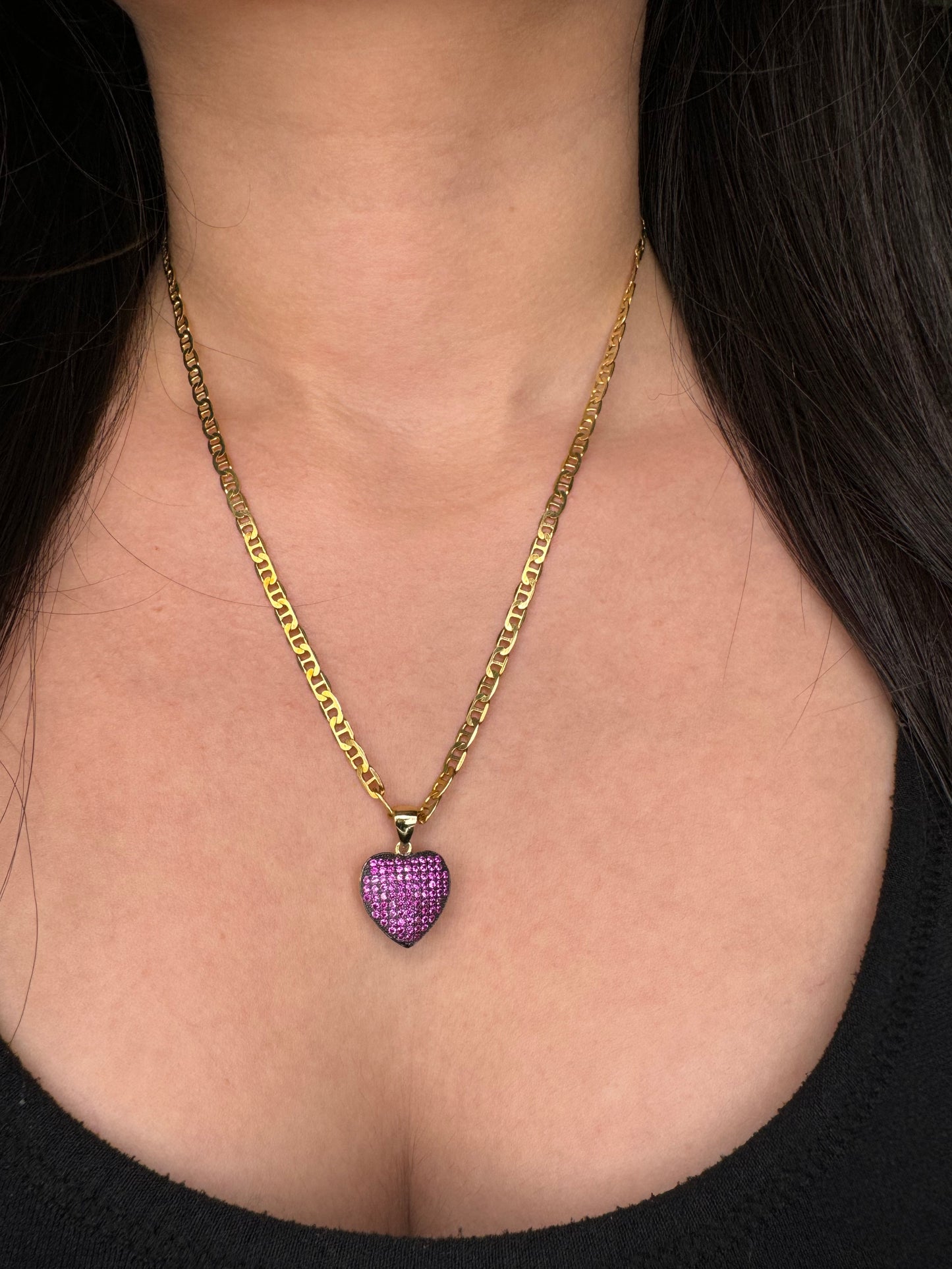 925s Silver Heart with Gold-Plated Corazon 3D, Water resistant Jewelry Paperclip and Gucci Chain