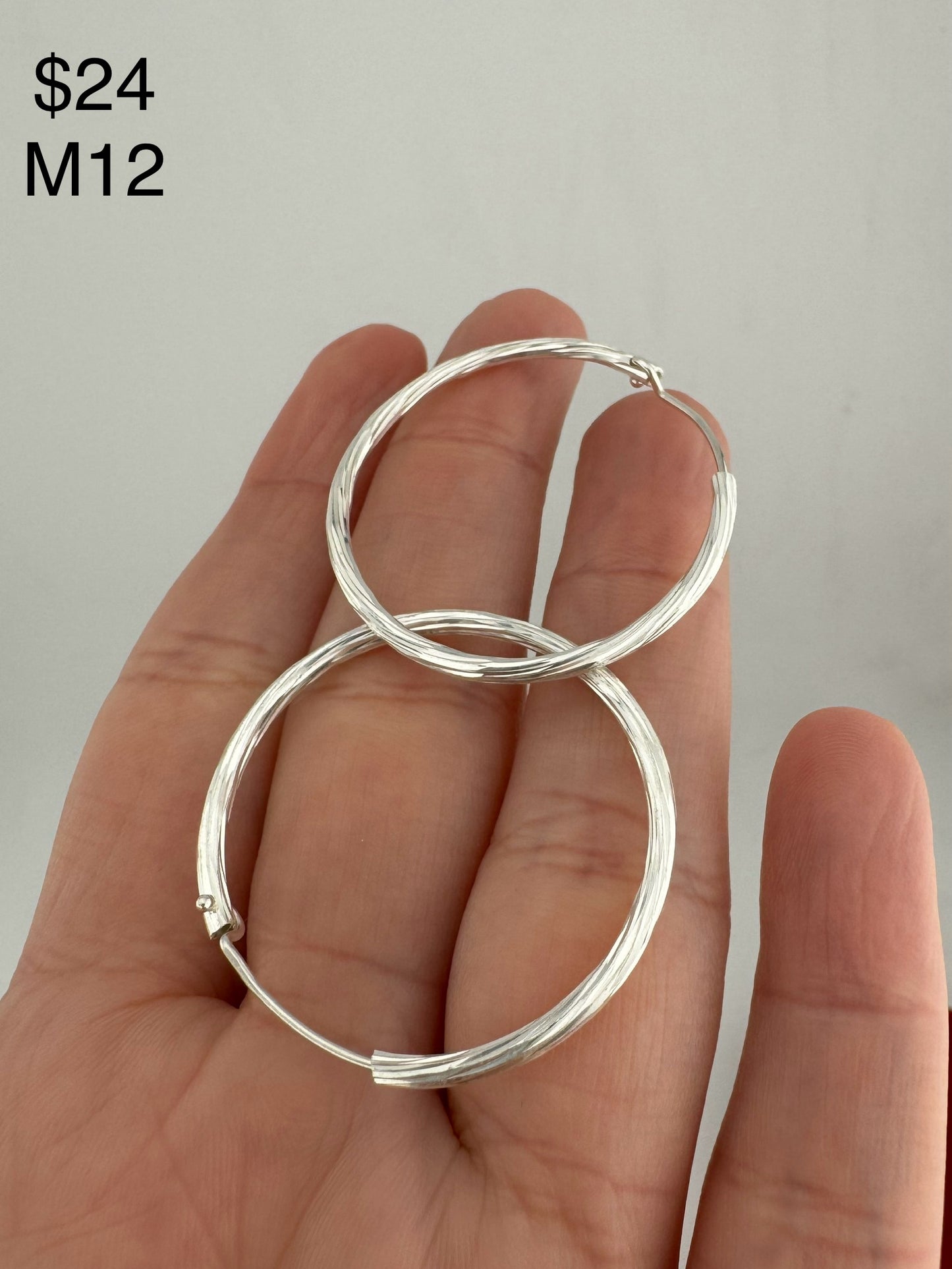 Hoop Earrings for Women 925 Sterling silver, Medium size Black with silver