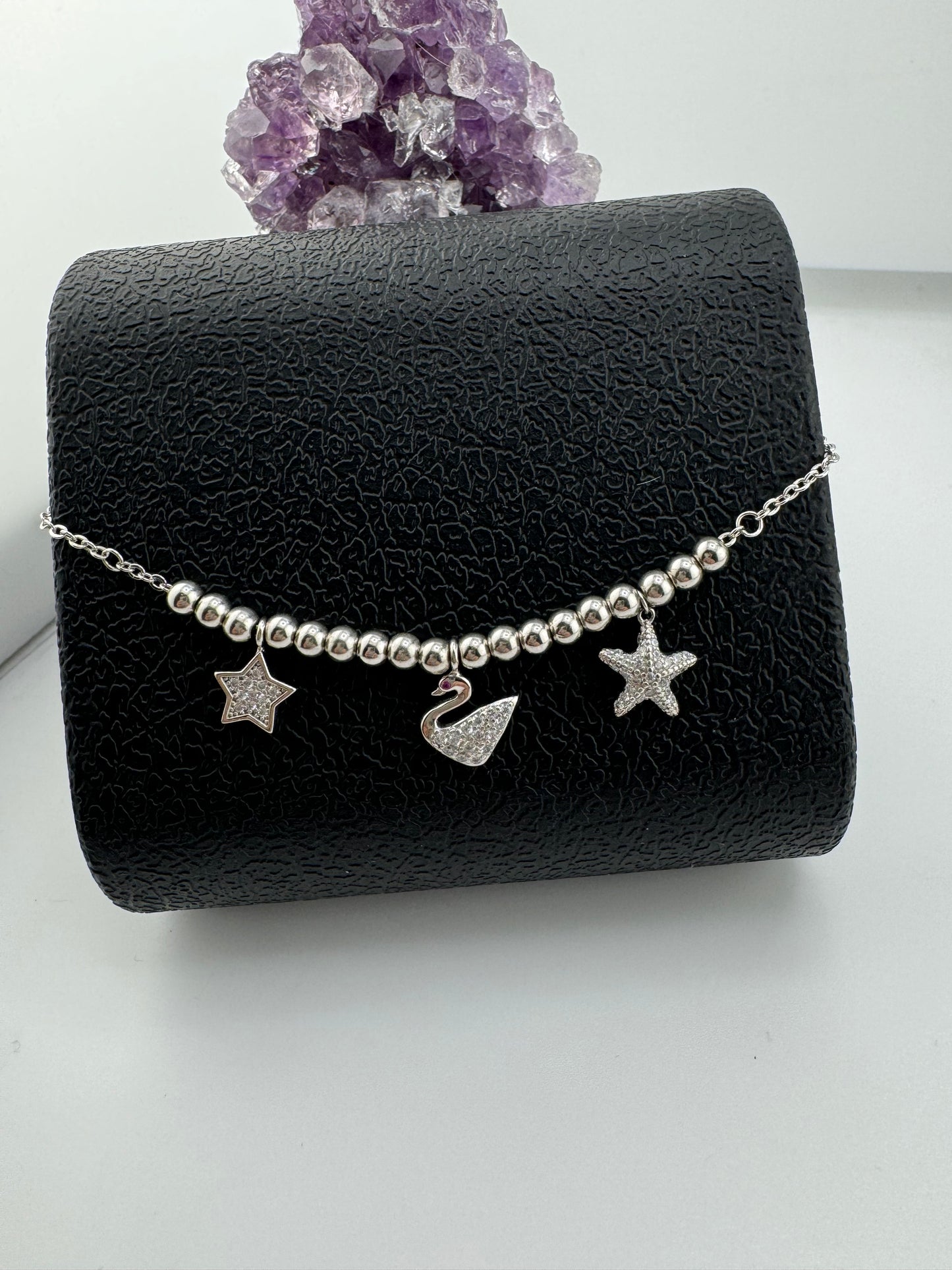 Sea Life Anklet 925 Sterling Silver Ajustable 9" to 10"