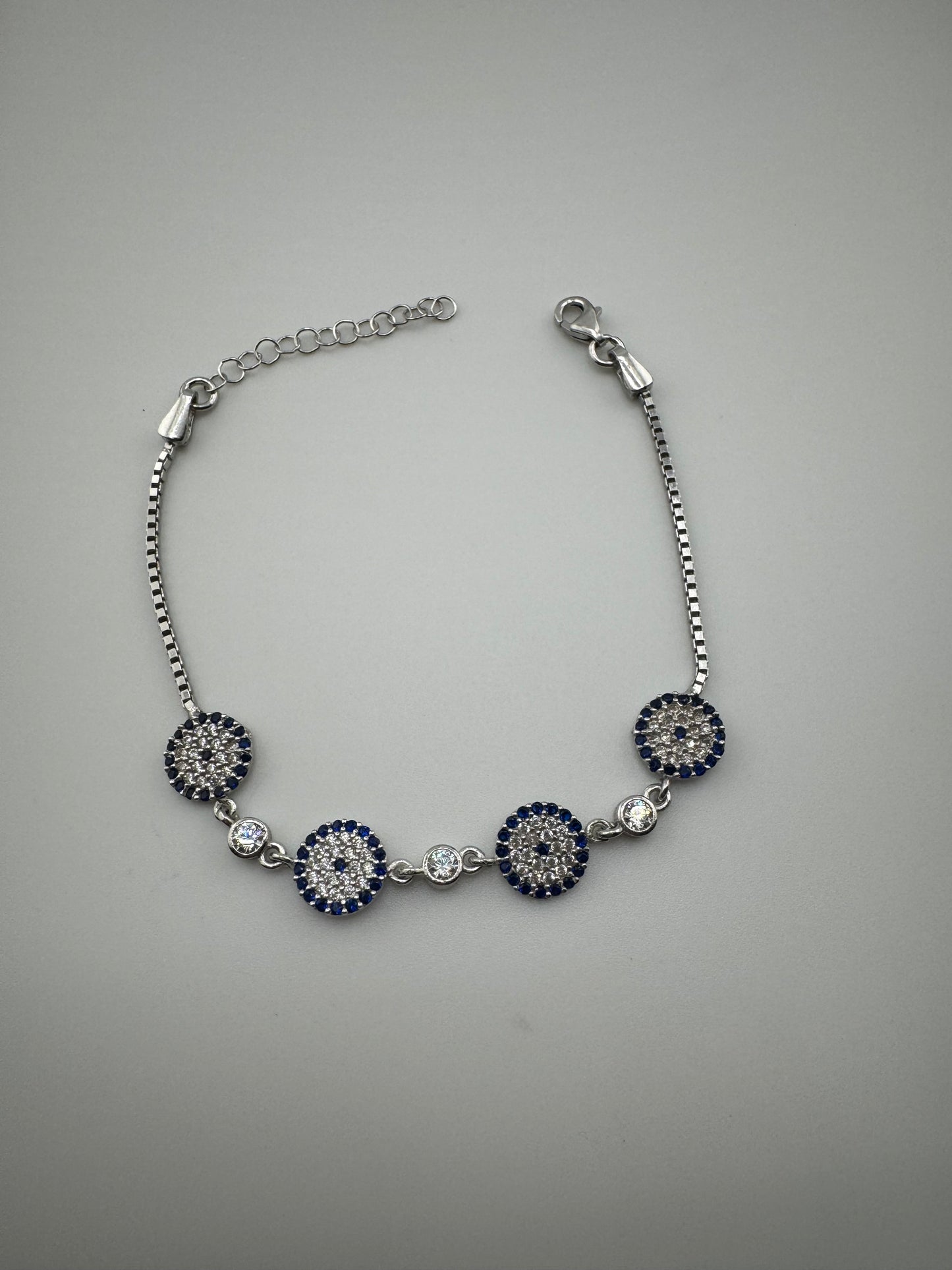 Evil Eye bracelet with 4 evil eye blue stone, pulcera de ojito, ojo de turco plata 925