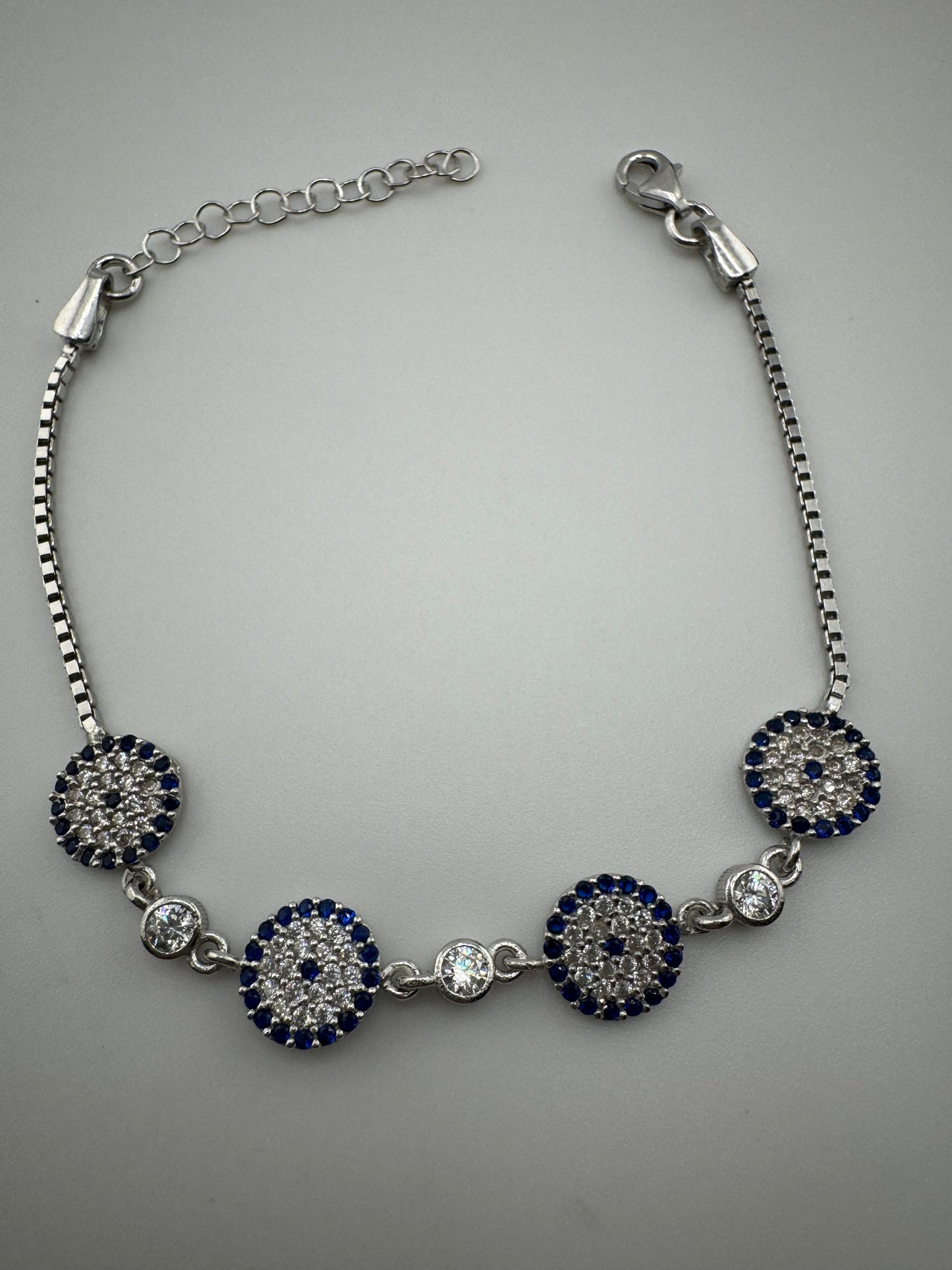 Evil Eye bracelet with 4 evil eye blue stone, pulcera de ojito, ojo de turco plata 925