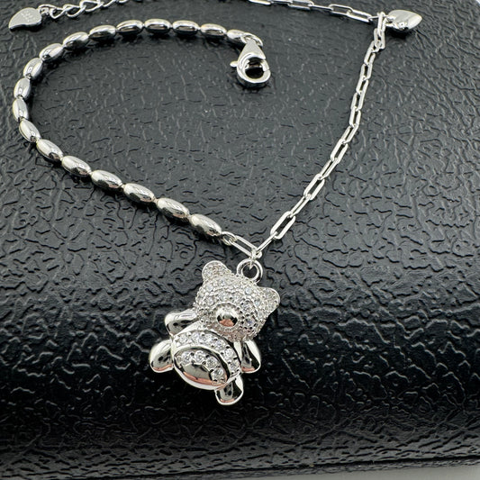 925 Sterling Silver Teddy bear Chain Bracelet Adjustable, osito pulsera de oso en plata