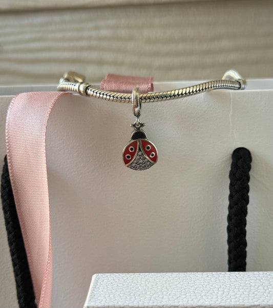 Lady bug Pendant Charms Original 925 Sterling Silver Dangle Charm with zircon stone, mariquita