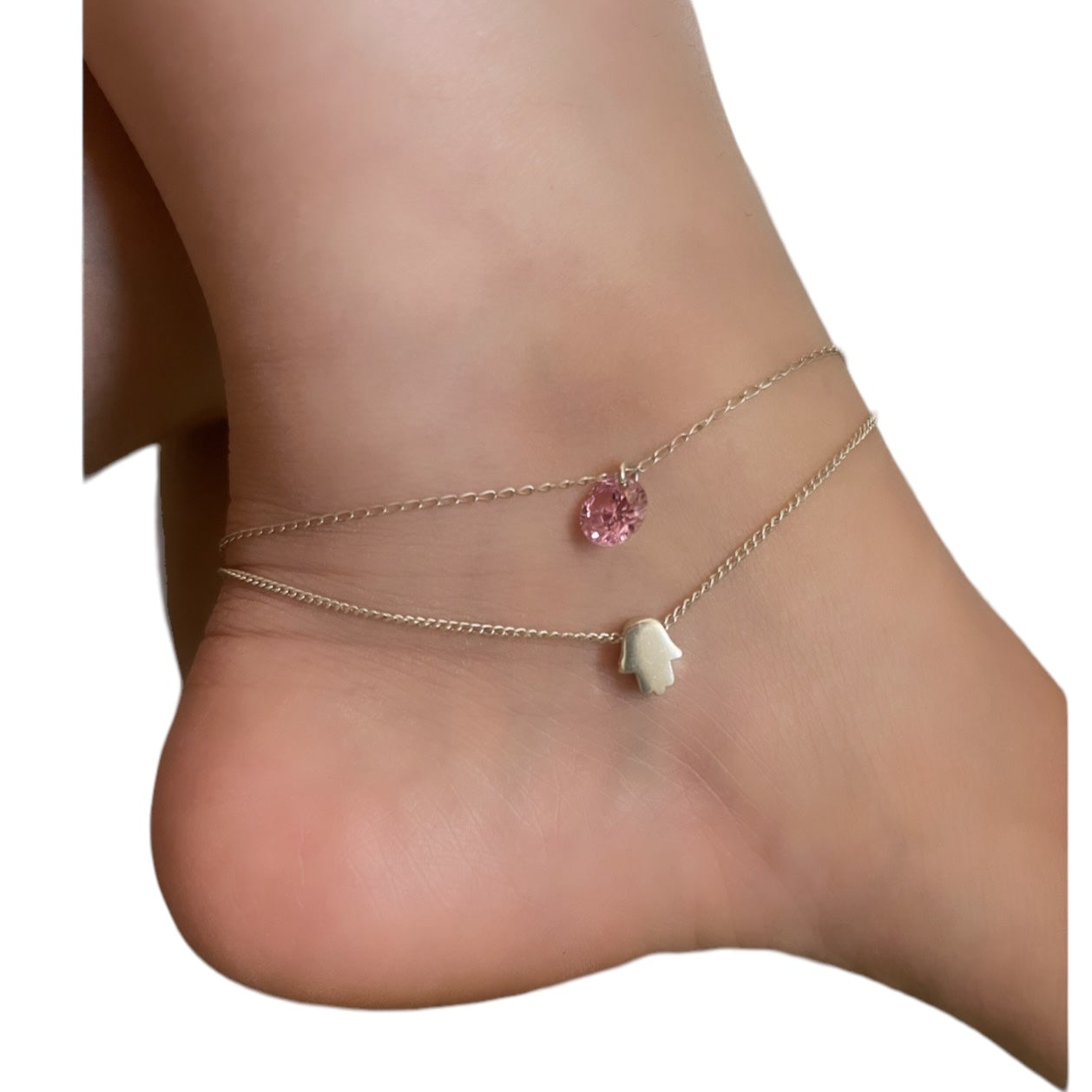 9In Tobillera Mano de Fatima, Double Chain Hamsa Hand Bracelet or Anklet - Small Hand of Fatima Bracelet