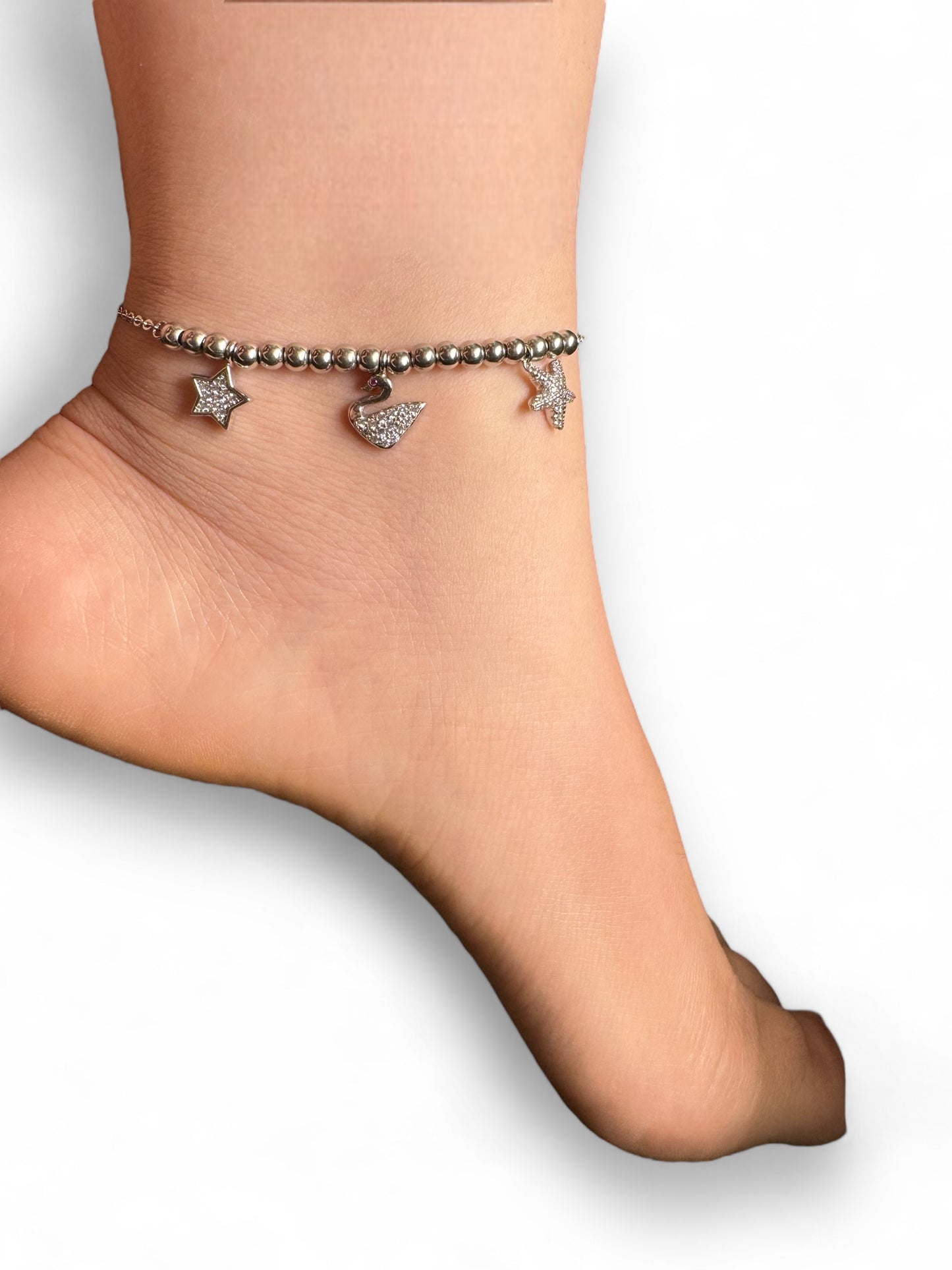 Sea Life Anklet 925 Sterling Silver Ajustable 9" to 10"