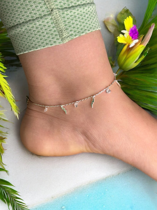 Lightning Bolt 925 Silver Anklet  Adjustable 9" to 10"