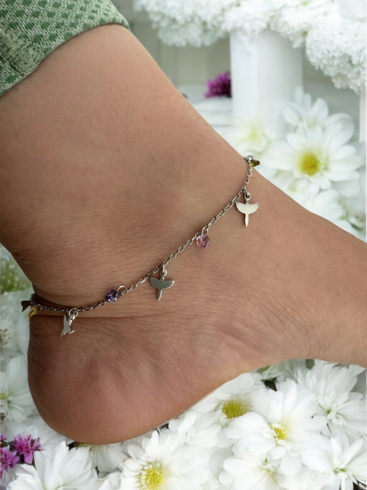 Angels 925 Sterling Silver Anklet for Women Ajustable 8" to 9"